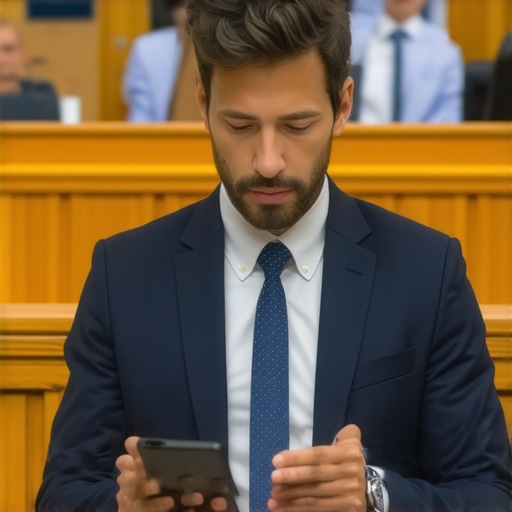 Lawyer demonstrating digital evidence and virtual courtroom technology in a modern legal setting