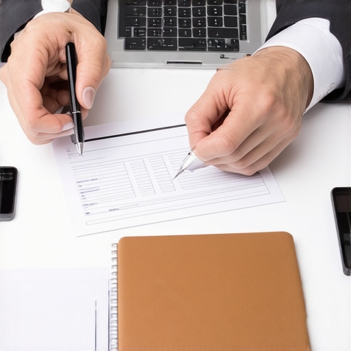 A lawyer and client discussing family immigration case using tablets and documents