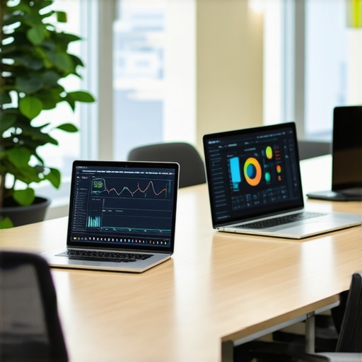 Legal professionals using AI data analytics tools in a modern support office