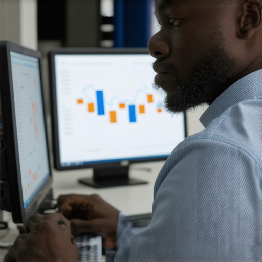 Legal Tech in Action: Case Analysis Software Lawyer analyzing case data with advanced software in a modern office.