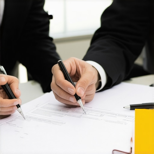 Building Trust in Family Law Lawyer discussing family case documents with clients in an office setting.