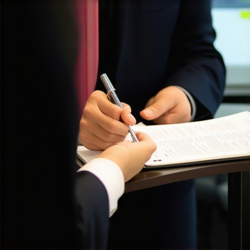 Lawyer and client reviewing important documents for visa application
