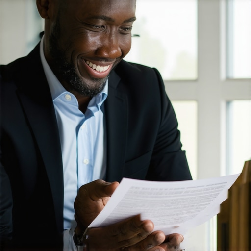 Lawyer and client discussing immigration documents with a positive atmosphere.