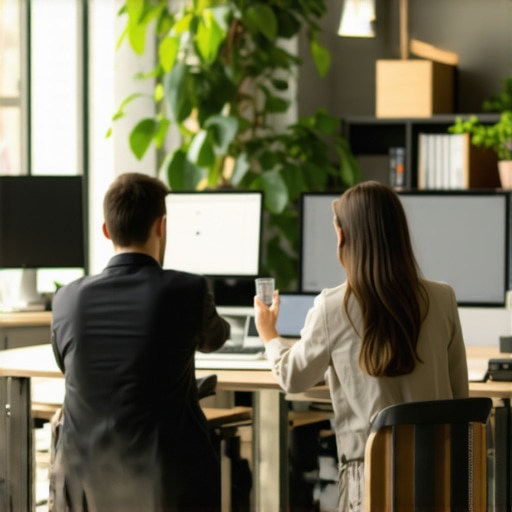 Legal Practice Management Tools in Action Lawyer working with digital tools on a computer in an office
