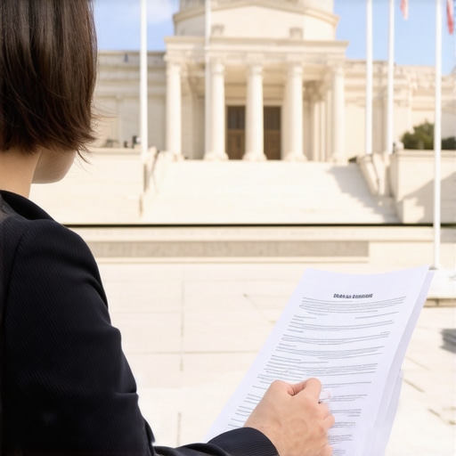 Lawyer reviewing case files for litigation success