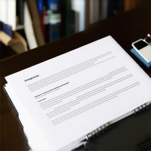 A professional lawyer's desk with laptop, legal files, and digital devices showcasing modern legal practice tools.