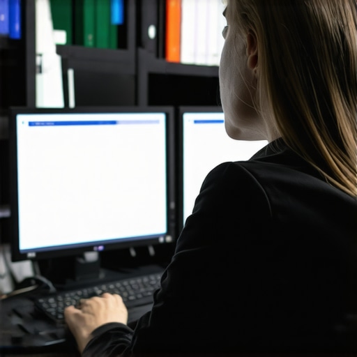 Expert Managing Digital Evidence Lawyer or digital forensics expert reviewing evidence on multiple screens