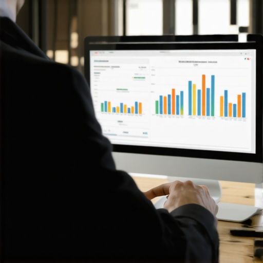 Lawyer analyzing digital evidence on computer with files and charts