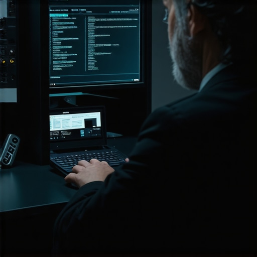 Secure Digital Forensic Setup for Family Law and Immigration Cases Lawyer working on digital forensic tools with encrypted drives and forensic software